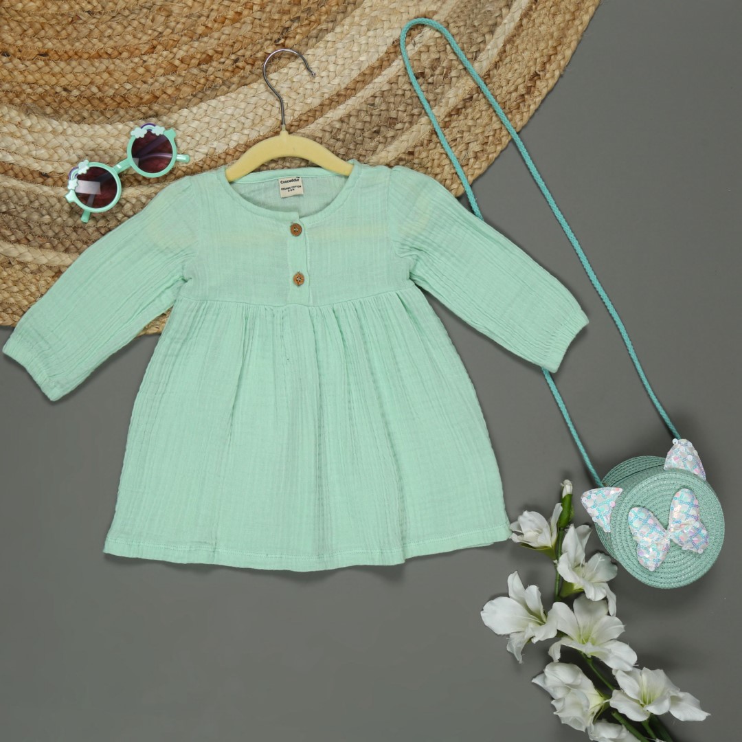 Organic Muslin Frock: Pista Green
