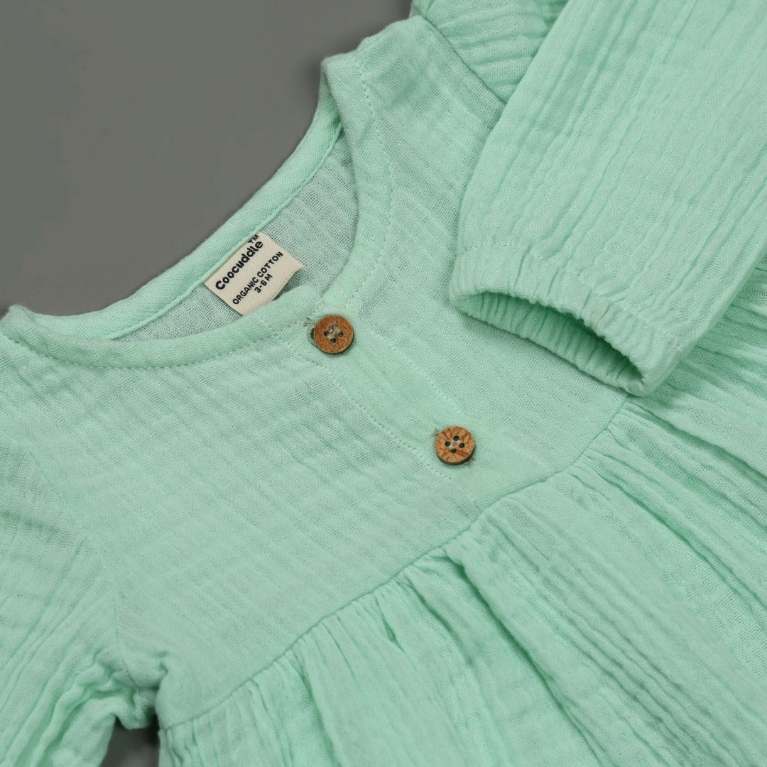 Organic Muslin Frock: Pista Green - Image 2
