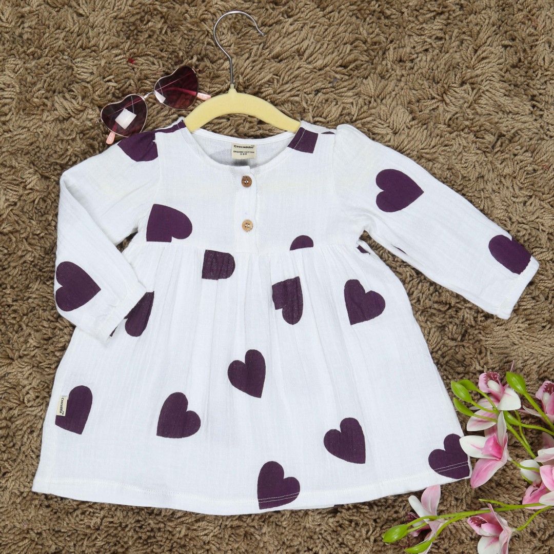 Organic Muslin Frock Printed: White
