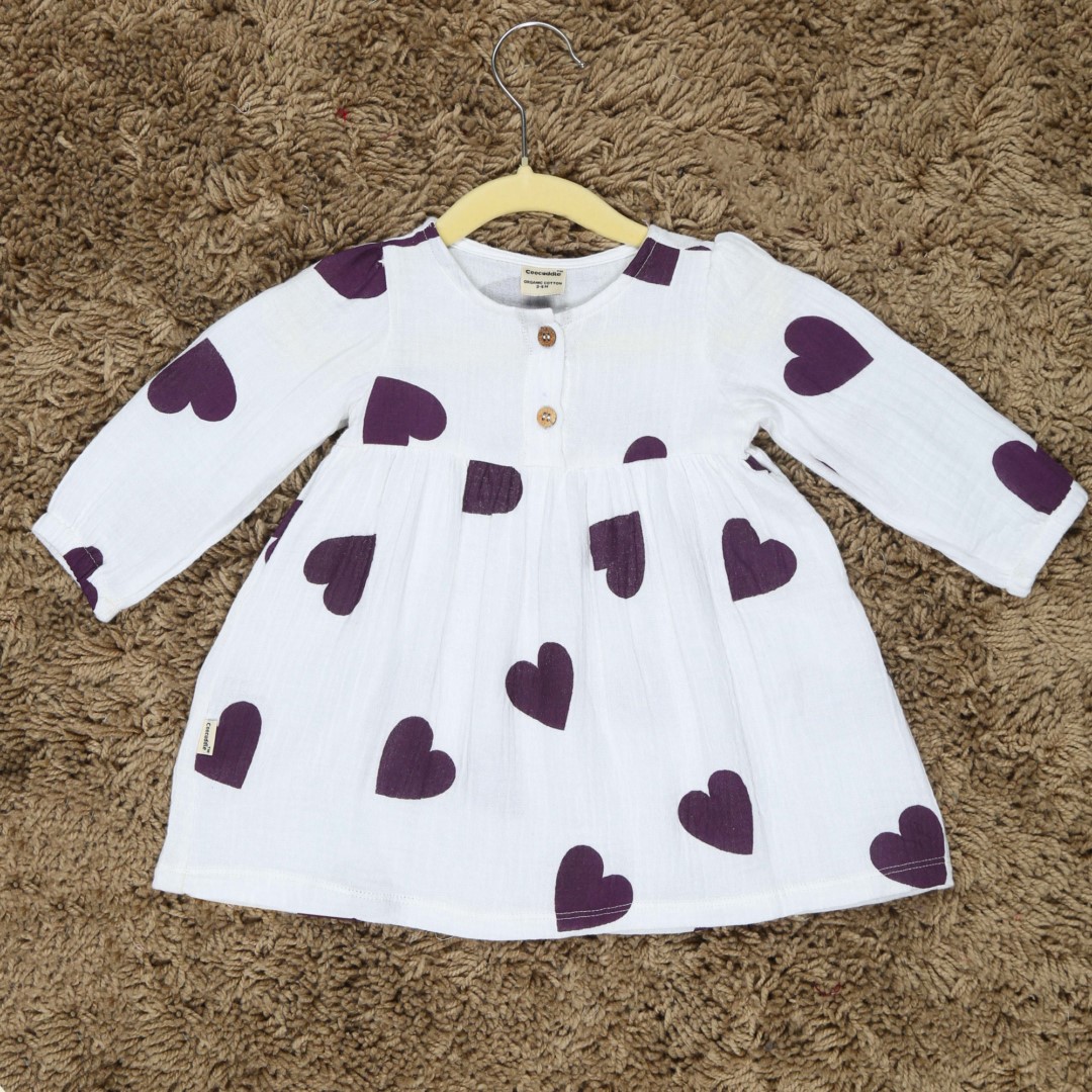 Organic Muslin Frock Printed: White - Image 4
