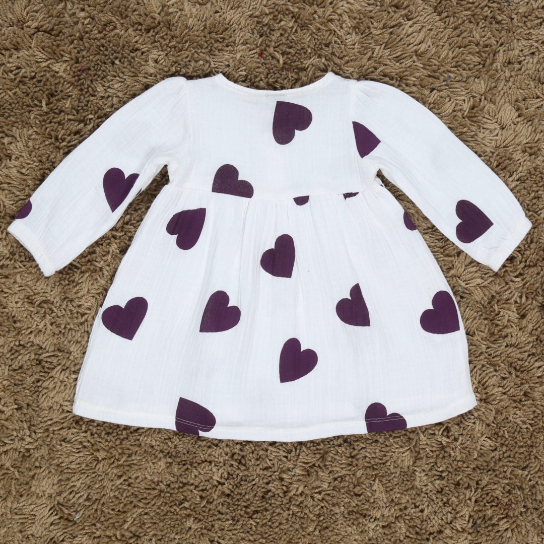 Organic Muslin Frock Printed: White - Image 2