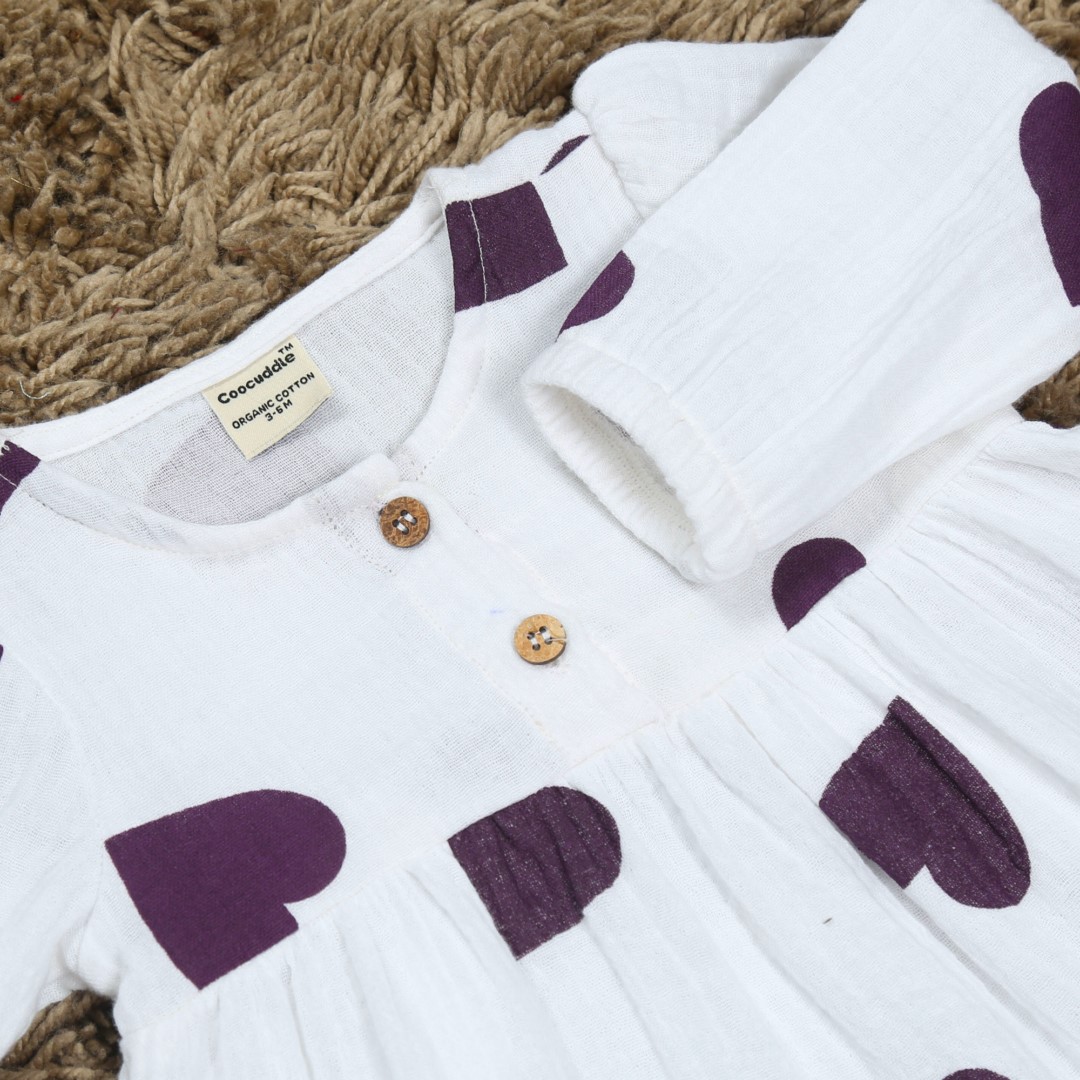 Organic Muslin Frock Printed: White - Image 3