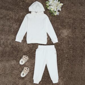 Organic Cotton Hoodie Joggers Set : Silver White