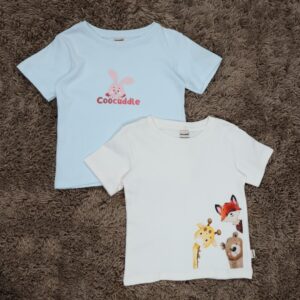 Organic Cotton Baby Tshirt: Ice Melt Coocuddle & Silver White Animals – Set of Two