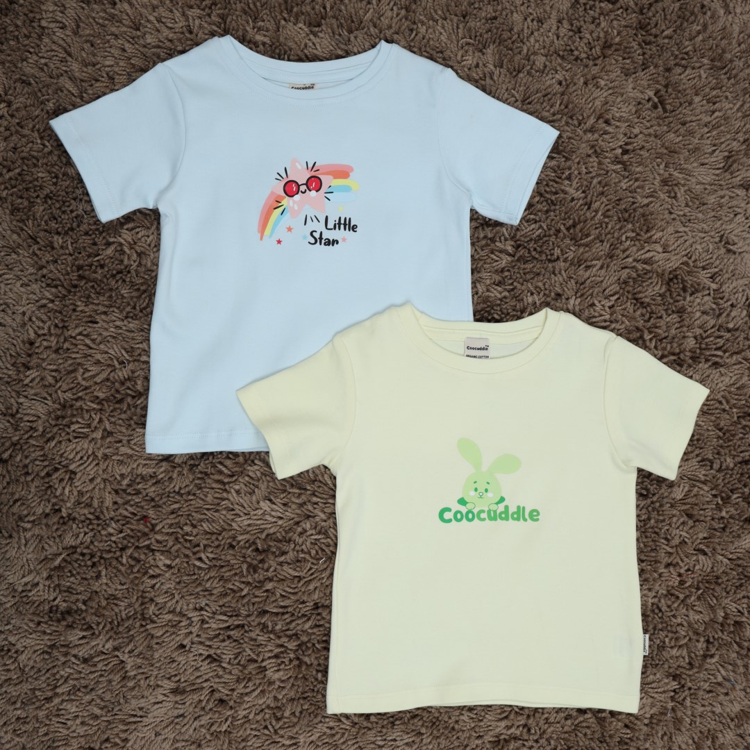 Organic Cotton Baby Tshirt: Pastel Yellow Coocuddle & Ice Melt Little Star – Set of Two