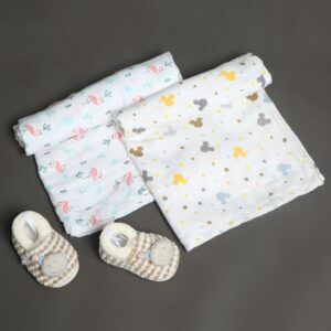 Bamboo Muslin Swaddle: Flamingo and Cartoon – Set of Two