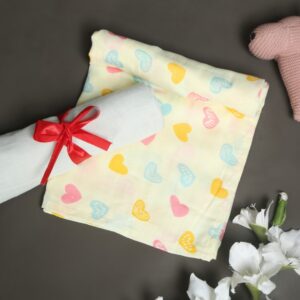 Bamboo Muslin Swaddle: Hearts & Plain Mint Grey – Set of Two