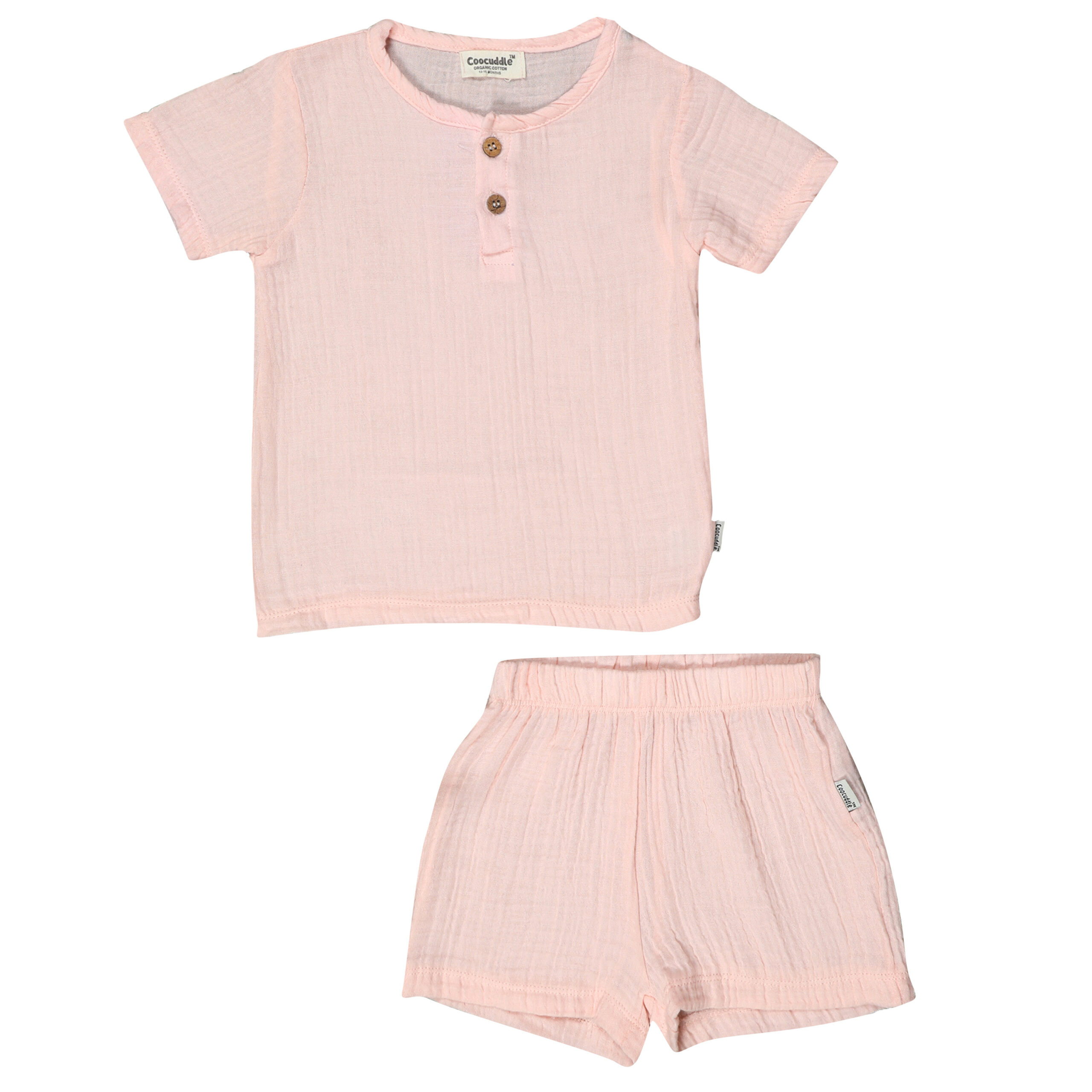 Organic Muslin Cotton Tshirt Short Set : Peach - Image 2