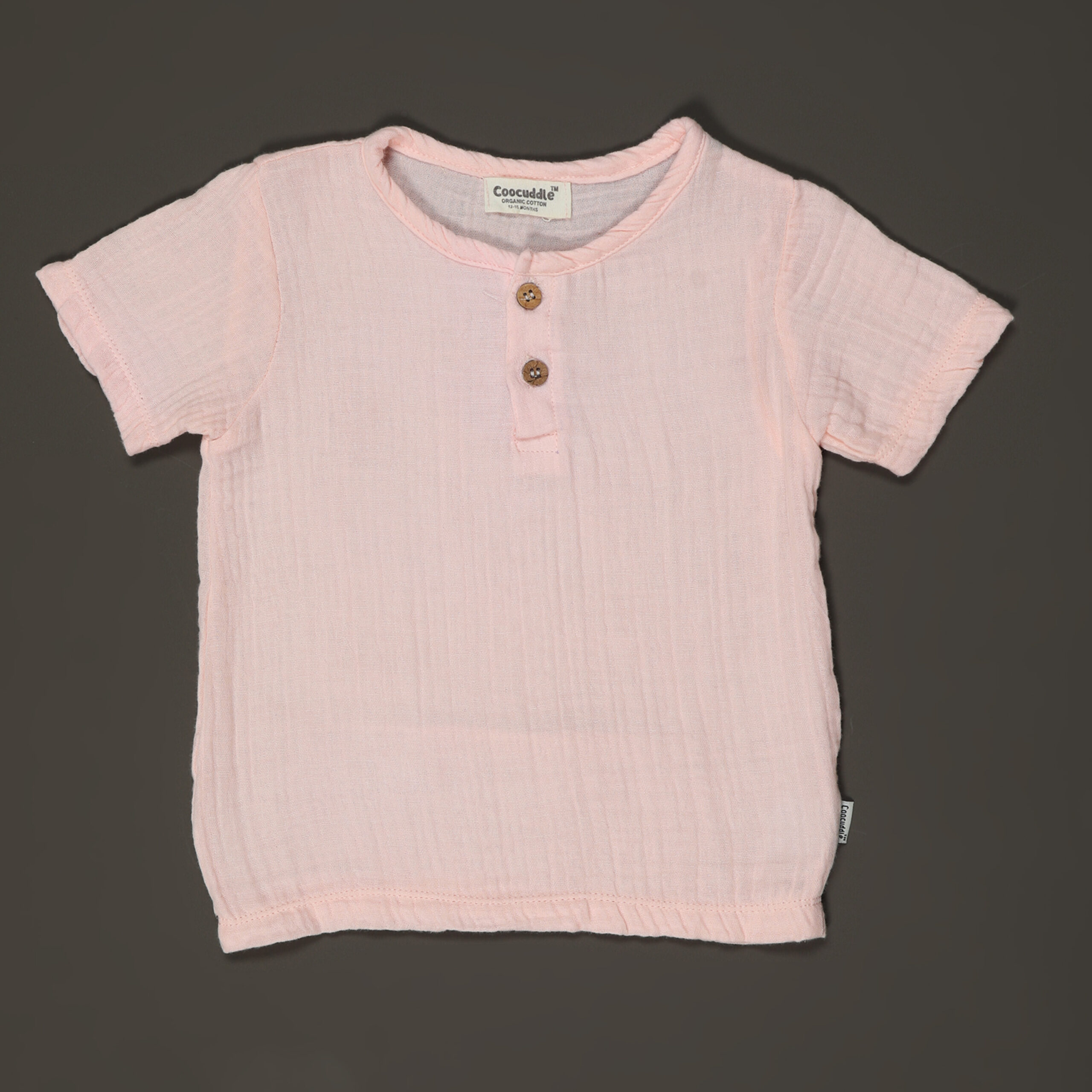 Organic Muslin Cotton Tshirt Short Set : Peach - Image 3