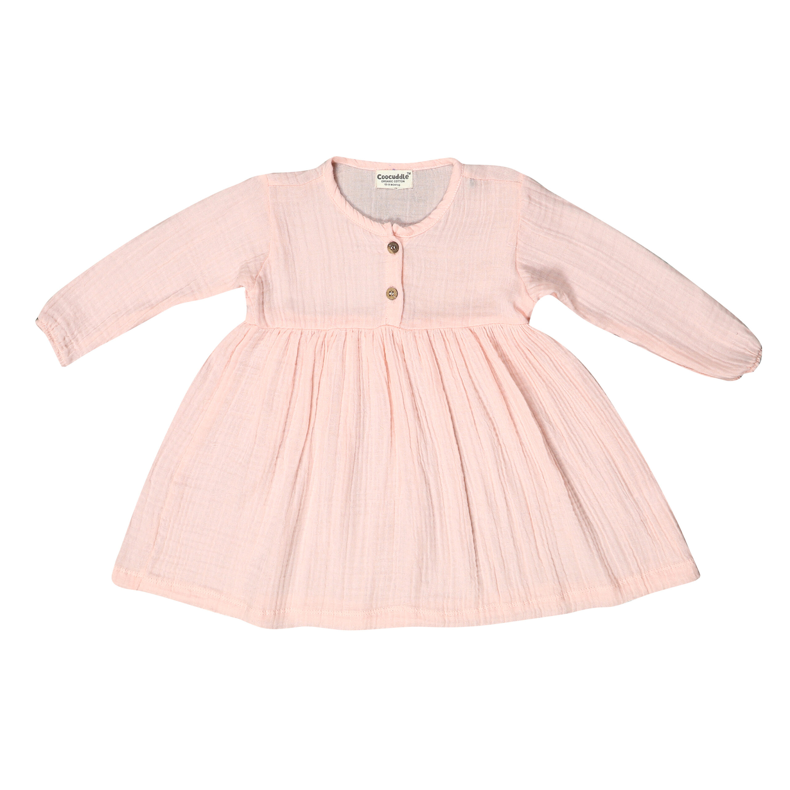 Muslin Organic Cotton Baby Frock : Peach - Image 2