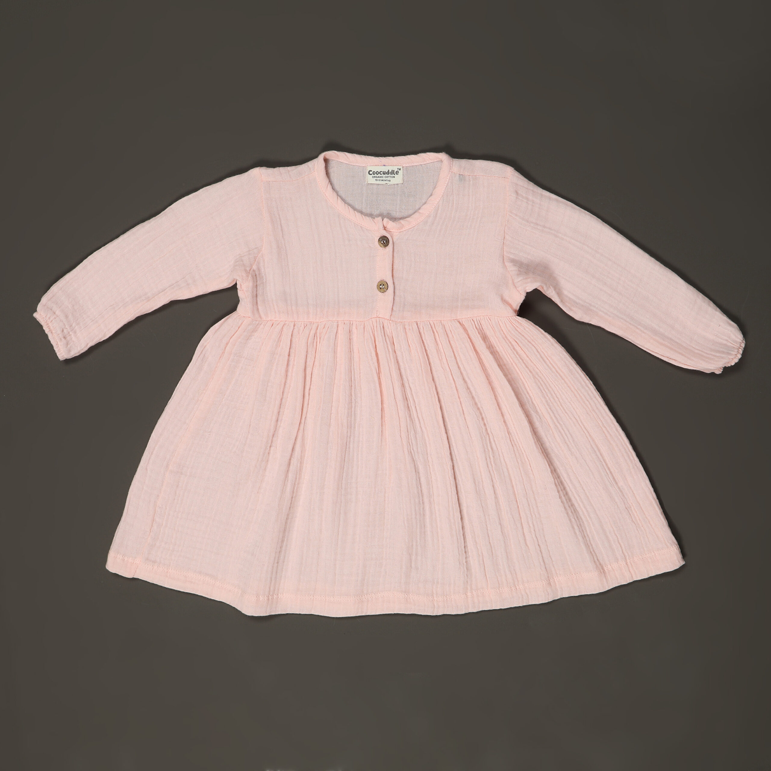 Muslin Organic Cotton Baby Frock : Peach - Image 3