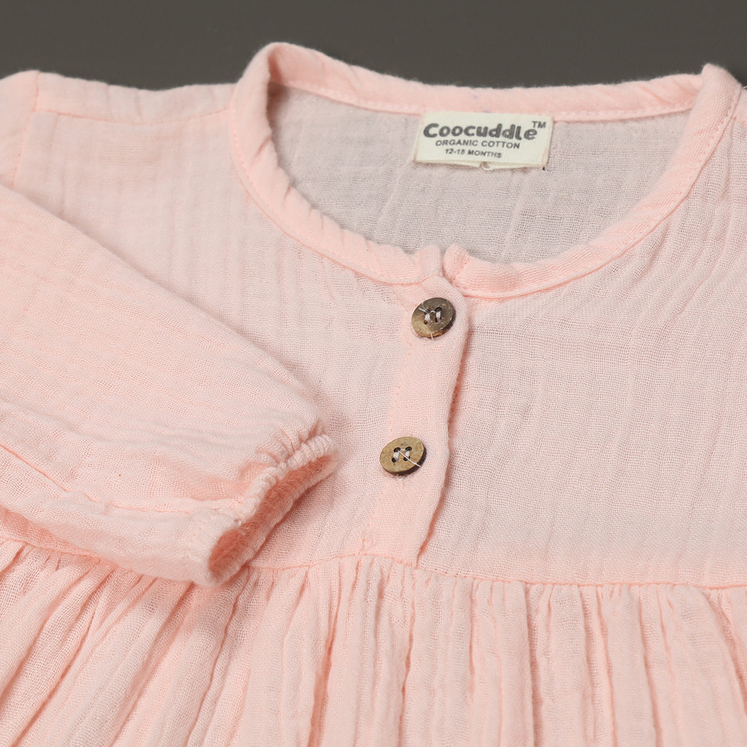Muslin Organic Cotton Baby Frock : Peach - Image 5