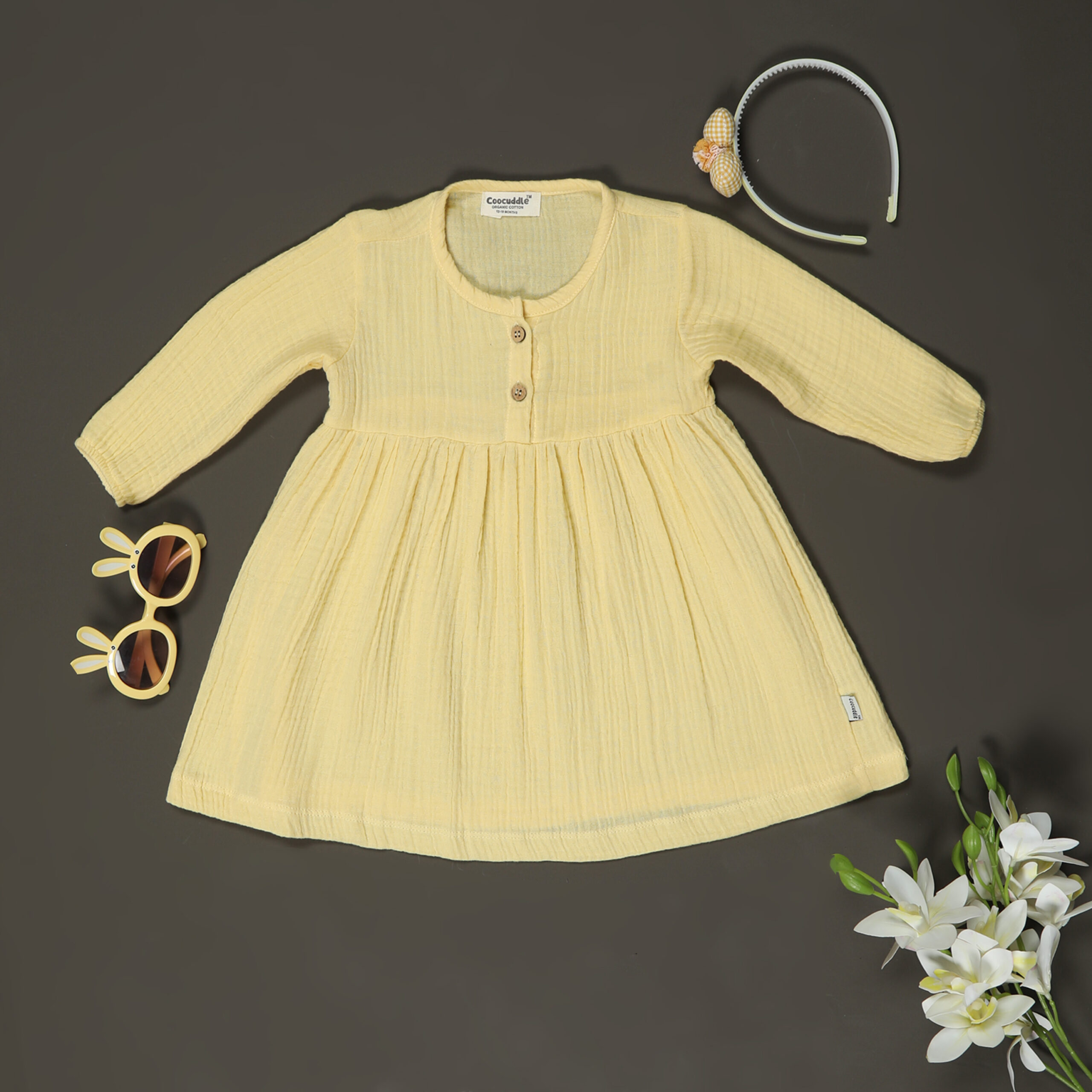 Muslin Organic Cotton Baby Frock : Mellow Yellow