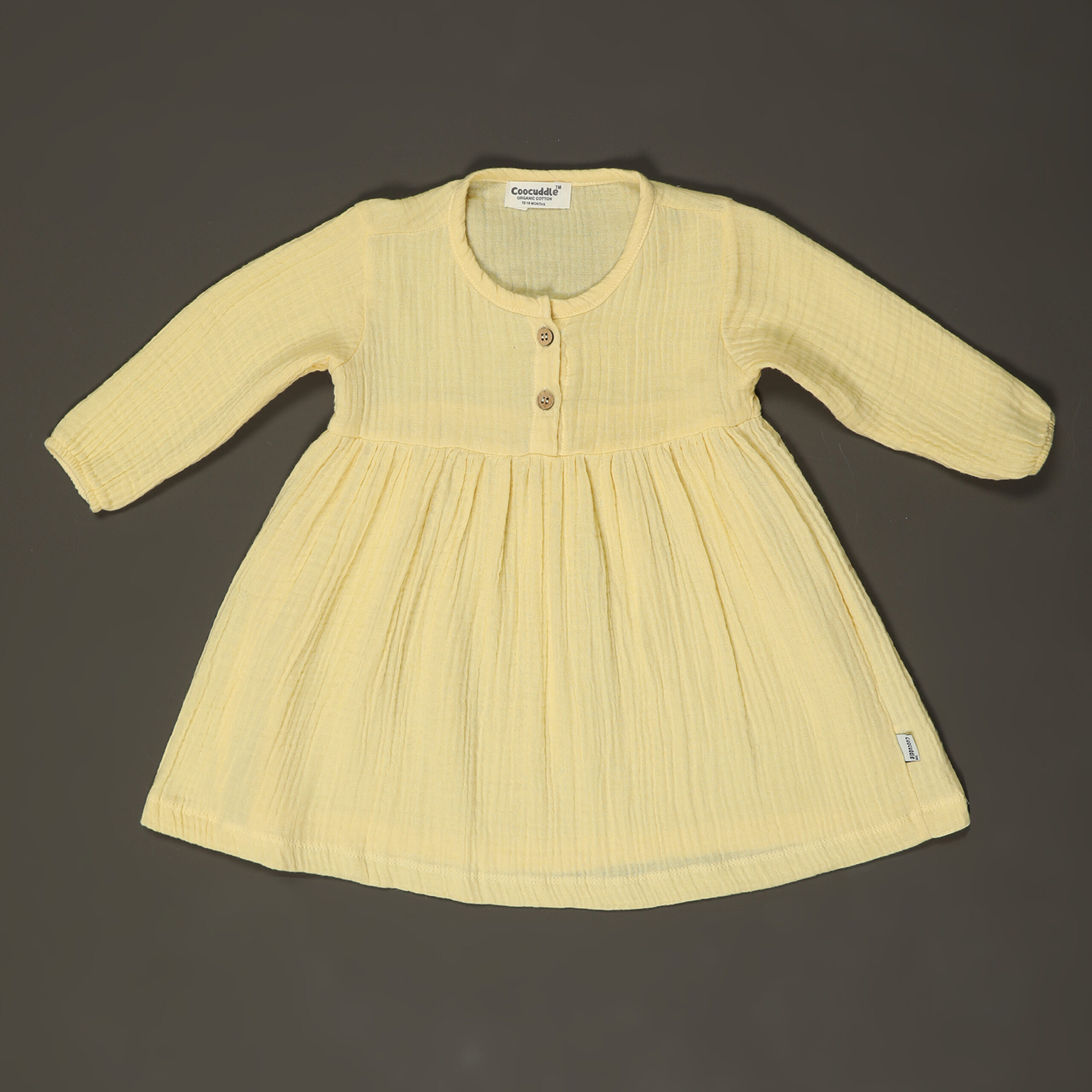 Muslin Organic Cotton Baby Frock : Mellow Yellow - Image 3