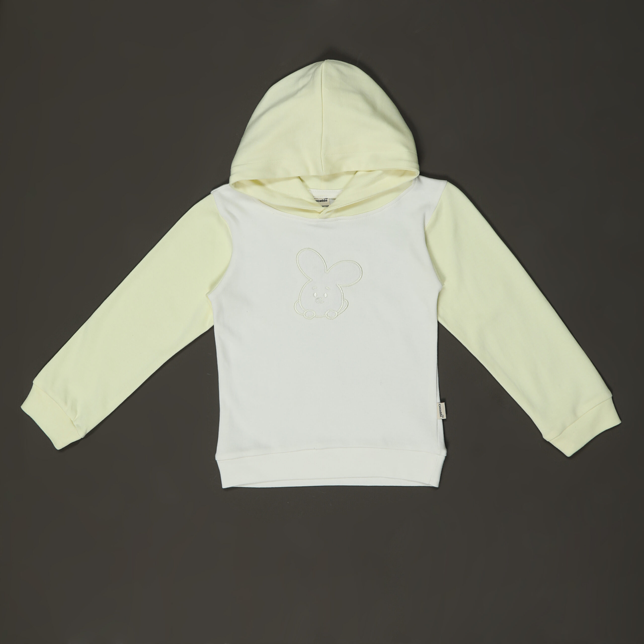 Organic Cotton Hoodie Joggers Set with applique work : Pastel Yellow - Image 3