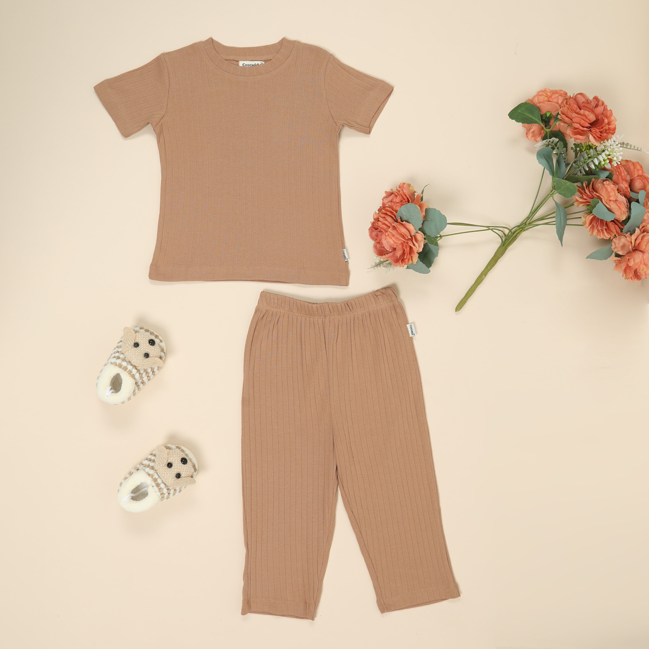 Waffle Organic Cotton Tshirt Lower Set : Mocha Mousse - Image 2