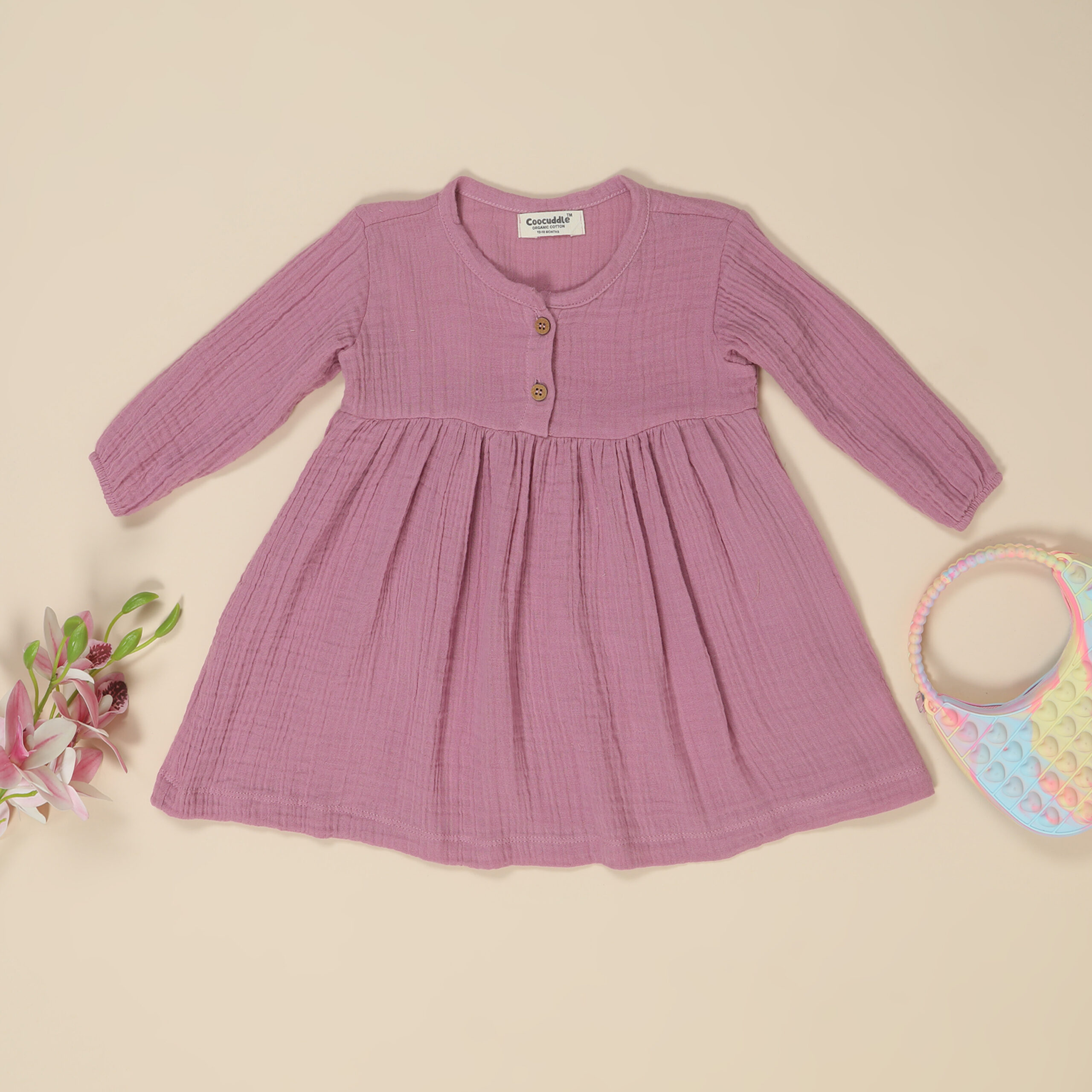 Muslin Organic Cotton Baby Frock : Lilac