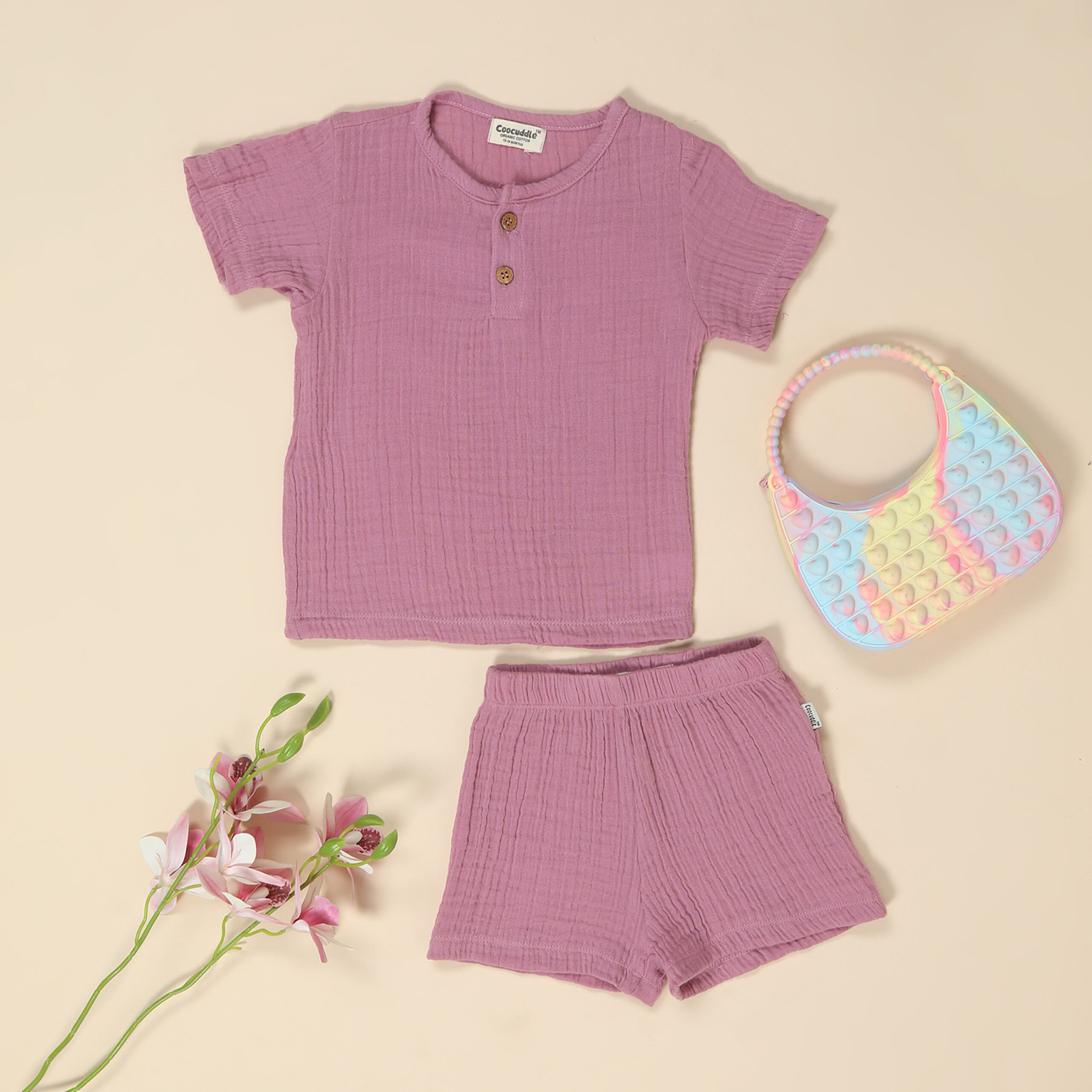 Organic Muslin Cotton Tshirt Short Set : Lilac