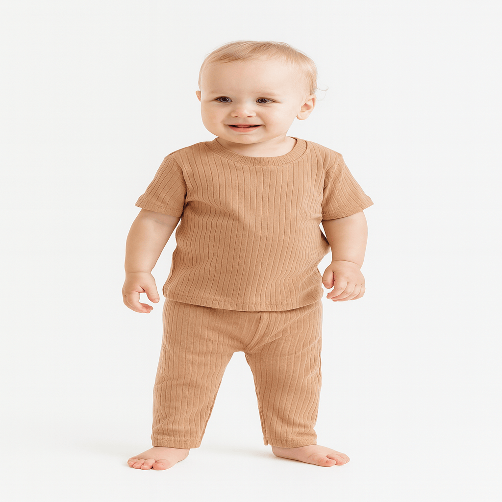 Waffle Organic Cotton Tshirt Lower Set : Mocha Mousse