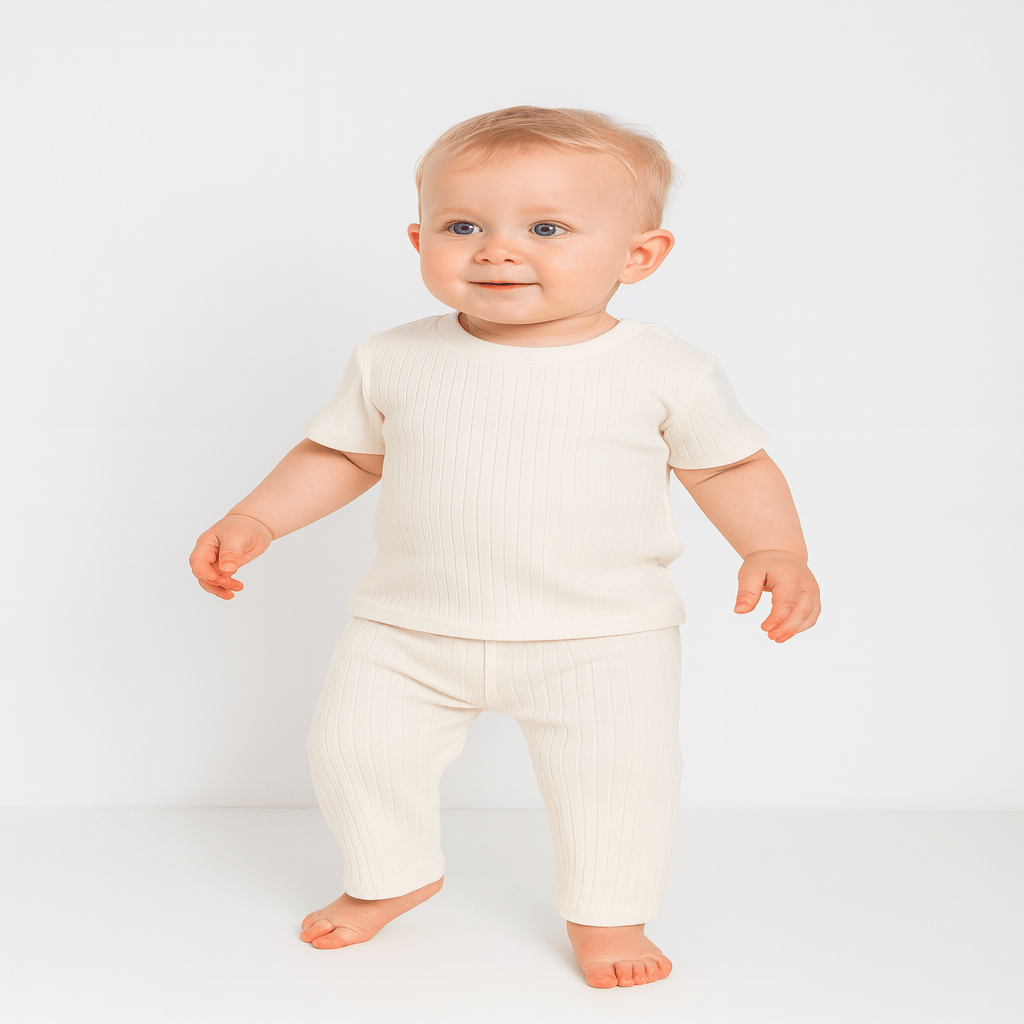Waffle Organic Cotton Tshirt Lower Set : Ivory