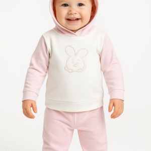 Organic Cotton Hoodie Joggers Set with applique work : Pink-a-boo
