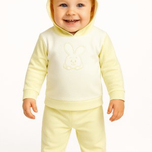 Organic Cotton Hoodie Joggers Set with applique work : Pastel Yellow