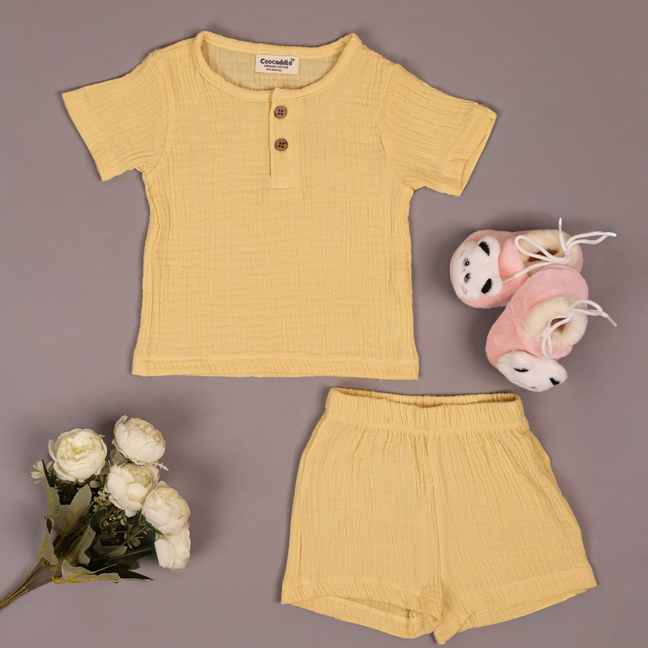 Organic Muslin Tshirt Short Set - Mellow Yellow