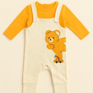 Two Piece - Dungaree Set -  Base Cream &  Dungaree Orange